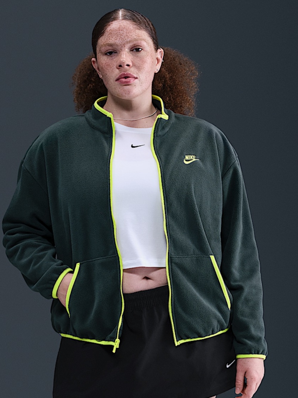 Nike Sportswear Club Fleece Loose Cozy Track Jacket Green Sz 2XL